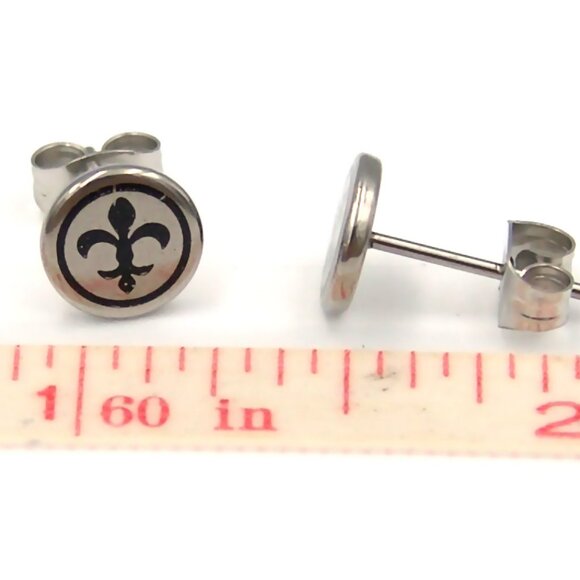 Fleur de Lis Earrings Stainless Surgical Steel Hypoallergenic Sensitive Ears - Picture 2 of 4
